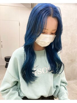 スー 渋谷(suu) ハイトーンネイビーブルーブラックケアブリーチダブルカラー