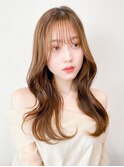 くびれヘアアプリコットオレンジ夏ヘアハイライトカラー