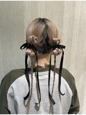 ヘアアレンジ/リボンアレンジ/三つ編みアレンジ