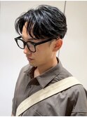 刈り上げセンターパートフェザーパーマブルーブラック_ba562671
