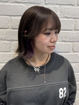 デイジー インデックスヘア 大島店(DAISY index hair) スモーキーカラーダスティーピンク顔周りカットダークブラウン