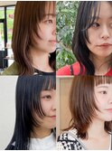 顔まわりカット 顔まわりレイヤー ブリーチなしカラー