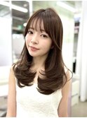 韓国レイヤー　レイヤーカット　韓国前髪　透明感カラー
