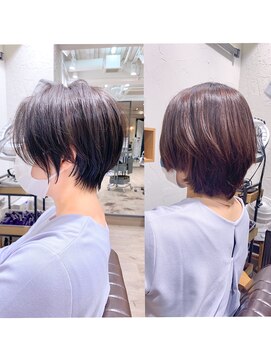 アヴァロン(AVALON) 絶壁解消×アッシュグレー×40代×前髪長め大人ショートボブ永