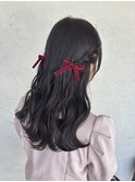 リボンにぴったり♪ねじねじハーフツインヘア