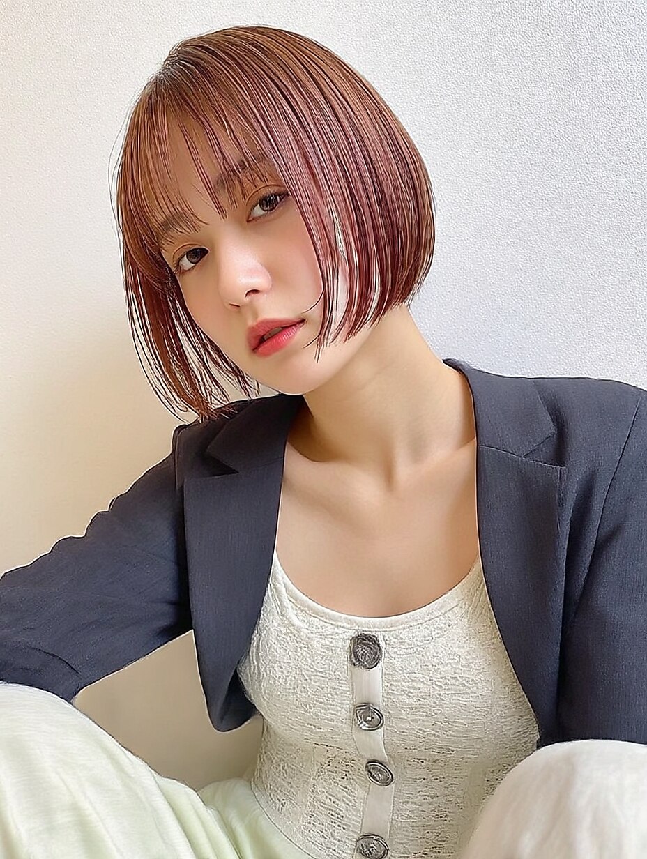 ボブ ミニボブ チェリーレッド レイヤーカット 10代20代30代