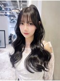 ロング暗めカラー韓国ヘア顔周りレイヤー_F40787
