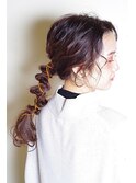 結婚式二次会ハーフアップ編み込みポニーテール
