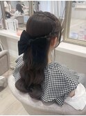 編み込みハーフアップ