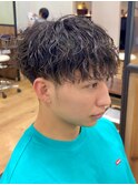 佐賀メンズパーマツイストスパイラルフェードカットマッシュ眉毛