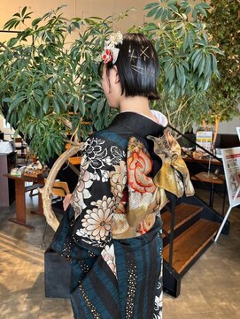 ビーワールド(B WORLD) 成人式/ボブアレンジ/ヘアピンアレンジ/黒髪/和装