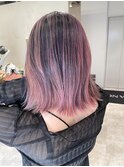 ピンクバレイヤージュと切りっぱなしボブ