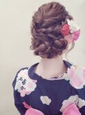 浴衣◆編み込みシニヨンスタイル
