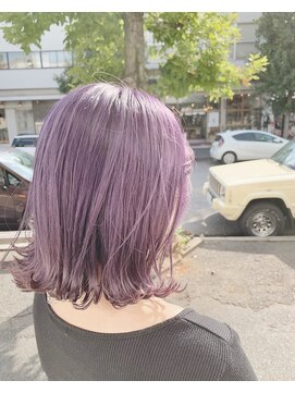 チャプター 問屋町(chapter) ケアブリーチパープルラベンダーグレージュカラー肩上外はねボブ