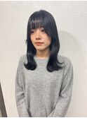 顔まわりレイヤー/韓国ヘア/ブルーブラック