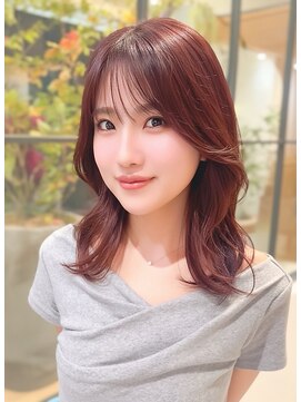 ルエ(rue) 20代30代40代◎フェミニンセミディレッドカラー前髪シースルー*