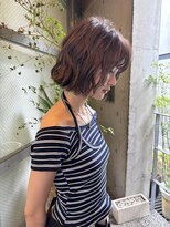 メゾンアクア 表参道(Maison ACQUA)&nbsp;ミディアムパーマデジタルパーマボブパーマチェリーブラウン前髪