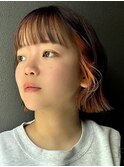 ミニボブ/インナーカラー/ブリーチ/オレンジ