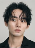 ニュアンスパーマセンターパート毛流れパーマメンズヘア波巻き