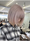 ハイトーン切りっぱなしショートボブミルクティーピンクベージュ