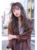 大人かわいい前髪セシルカットココアブラウンフリンジウェーブ