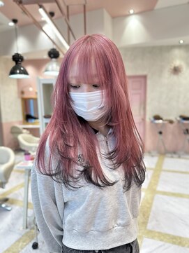 リー 梅田(Lee) ブリーチ2回/エンドカラー/ピンク/ブラック/デザイン/レイヤー