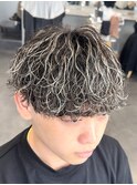 メンズメッシュハイライトカラー太めシャドウパーマ緩めパーマ
