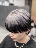 シルバーエンドカラーラウンドマッシュメンズブリーチハイトーン