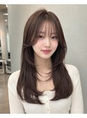レイヤーカットミルクティーベージュブリーチなしダブルカラー
