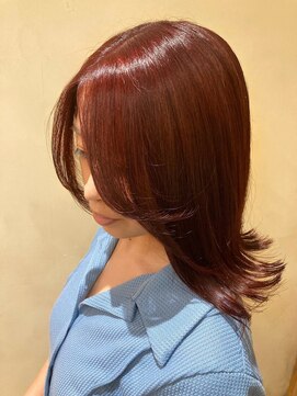 アロマ ヘアルーム 池袋店(AROMA hair room) 斜めバングデザインカラー艶感タイトミディ/池袋/池袋東口