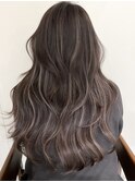 ハイライトカラーミディアムヘアグレージュカラーデザインカラー