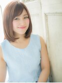 mod's姪浜/斜めバングくすみベージュ艶感ストレートボブディi