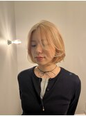 海外風ボブ/ハイトーン/ブロンド/前髪なし【のぶち】
