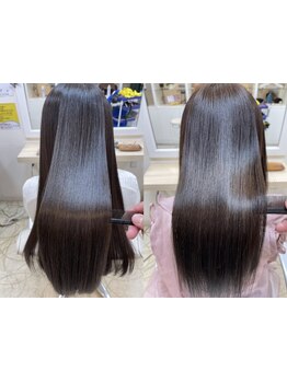 ダメージを抑え、しっとり艶やかなストレートヘアーに。【戸塚/髪質改善】