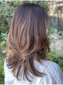 ハイライトカラー×ウルフレイヤー×ブラウンベージュ大人ボブ
