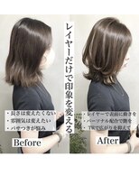 オトナ女子ツヤ髪アッシュカラーふんわりミディシースルーバング