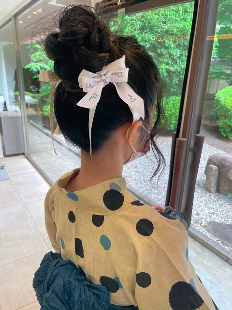 浴衣　おだんご　ヘアアレンジ　