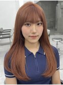 美髪カールシアーカラーピンクブラウンエアリーロングセミディ