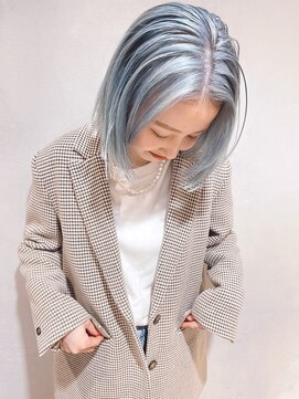 エミス バイ メルト 吉祥寺(emis by melt) 【堀惠洋平】水色カラー ダブルカラー ブリーチ ペールブルー