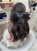 インナーカラーエクステ/ピンクカラー/ヘアメ/アレンジ