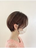 前髪長めマッシュショートナチュラルブラウン