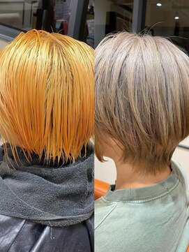 ネオリーブエム(Neolive em;) ダブルカラー　ワンブリーチ　シルキーベージュ　イメチェン
