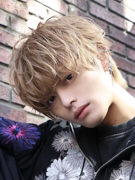 オーシャントーキョー 心斎橋(OCEAN TOKYO WEST) メンズラウンドマッシュウルフミルクティーベージュ無造作ヘア