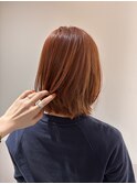 オレンジブラウン×レイヤーボブ