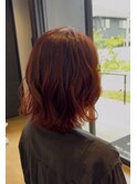 暖色系カラー/ブリーチなしカラー/赤髪/レッド/ボブ