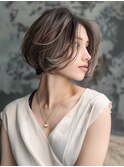 ☆ホワイトグレージュミニウルフデジタルパーマチェリーブラウン