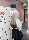 ホワイト  ピンク  デザインカラー  派手髪  裾カラー