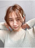 前髪ありショートオリーブベージュボブシャギーボブ銀座３０代