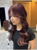 ピンクラベンダー　シースルーバング　ブリーチ　ロング横浜★