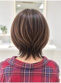 大人の丸みショートウルフ×立体感ハイライト